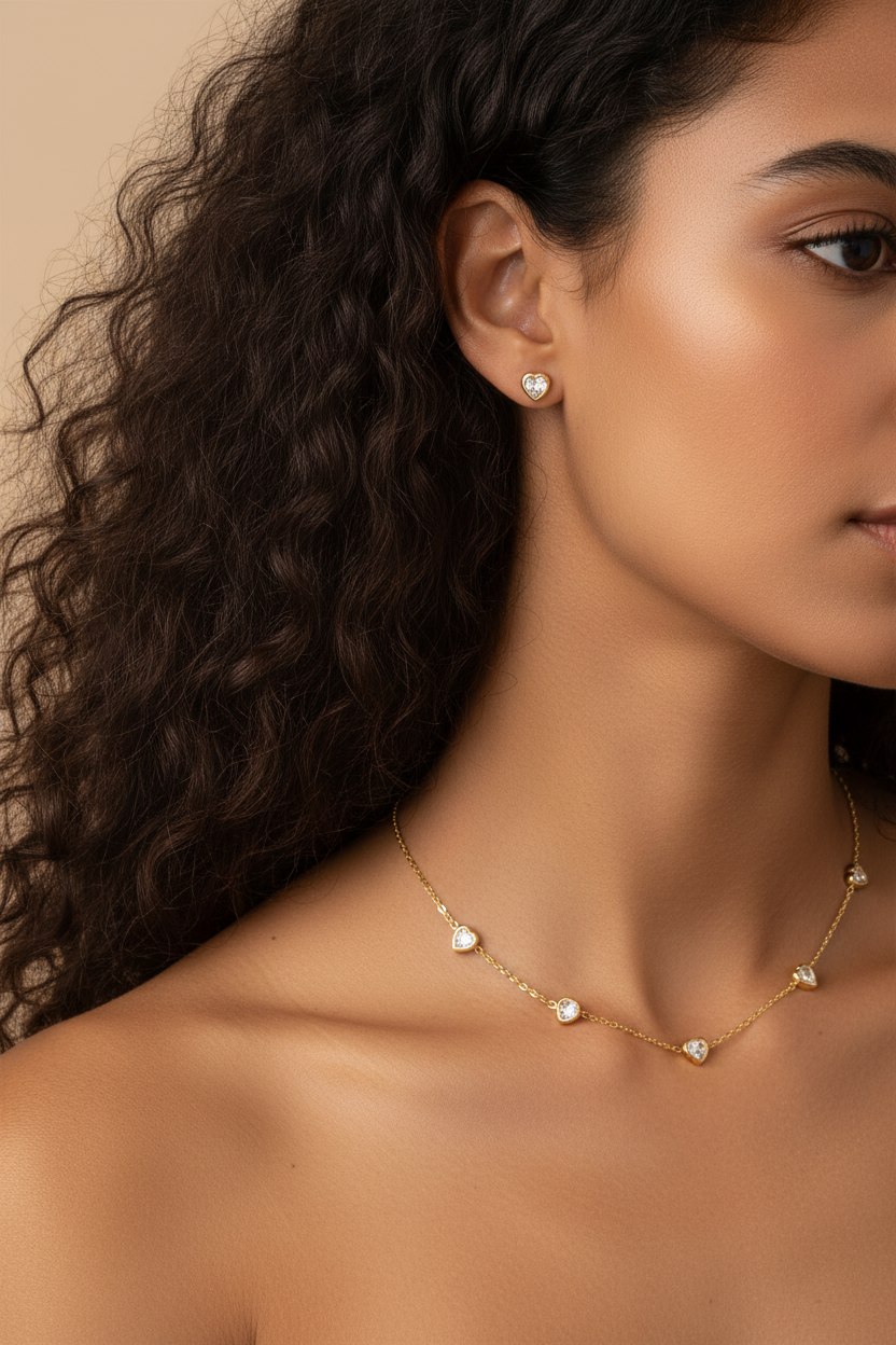 Ensemble Bijoux Cœur à Pompon