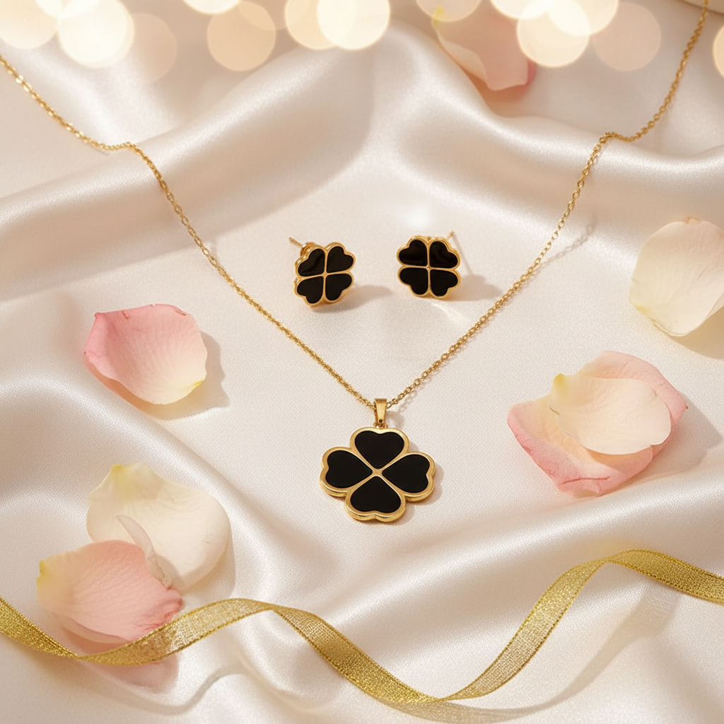 Ensemble boucles d'oreilles et collier tendance en acier inoxydable