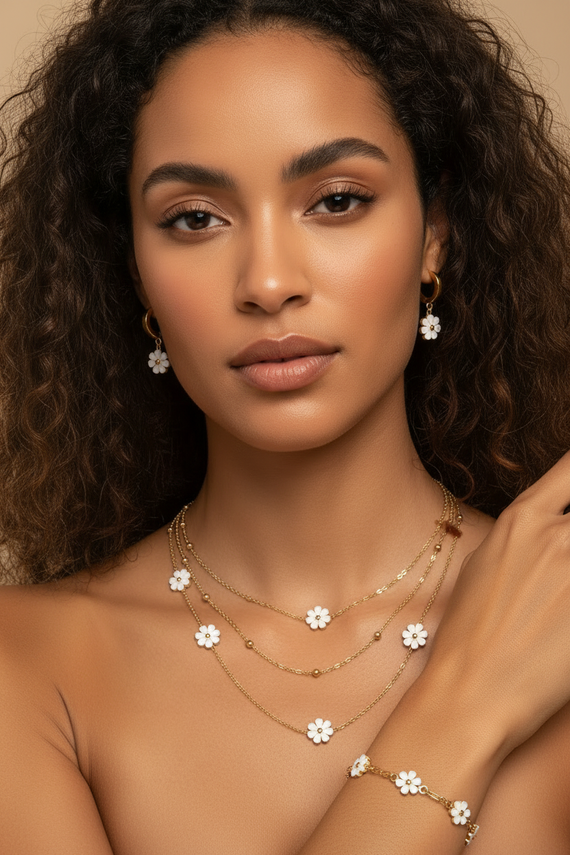 Mignon ensemble bracelets, boucles d'oreilles et colliers en acier inoxydable