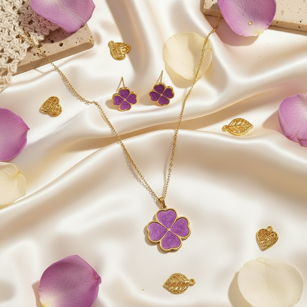 Ensemble boucles d'oreilles et collier tendance en acier inoxydable