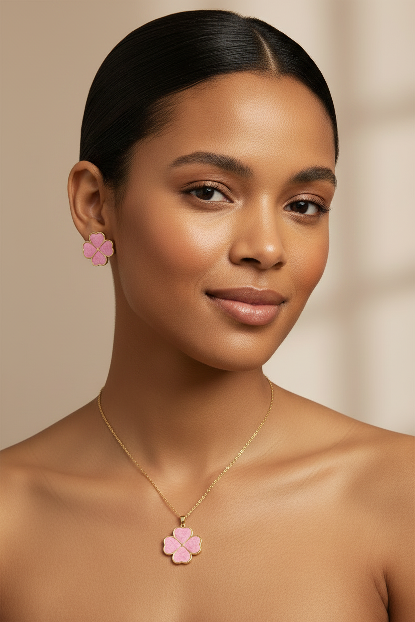 Ensemble boucles d'oreilles et collier tendance en acier inoxydable